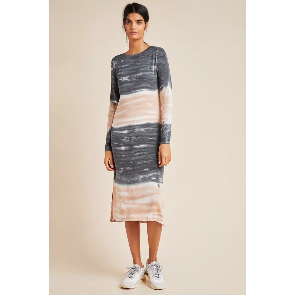 NEW Dolan Anthropologie Trina Tie Dye Midi Dress Grey Pink Long‎ Sleeve XS